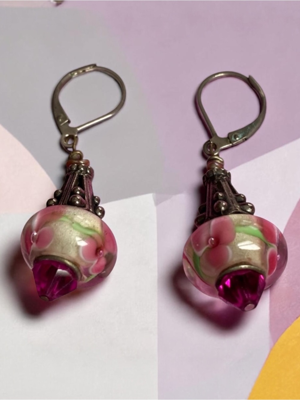 Elegant Pink and Silver Drop Earrings